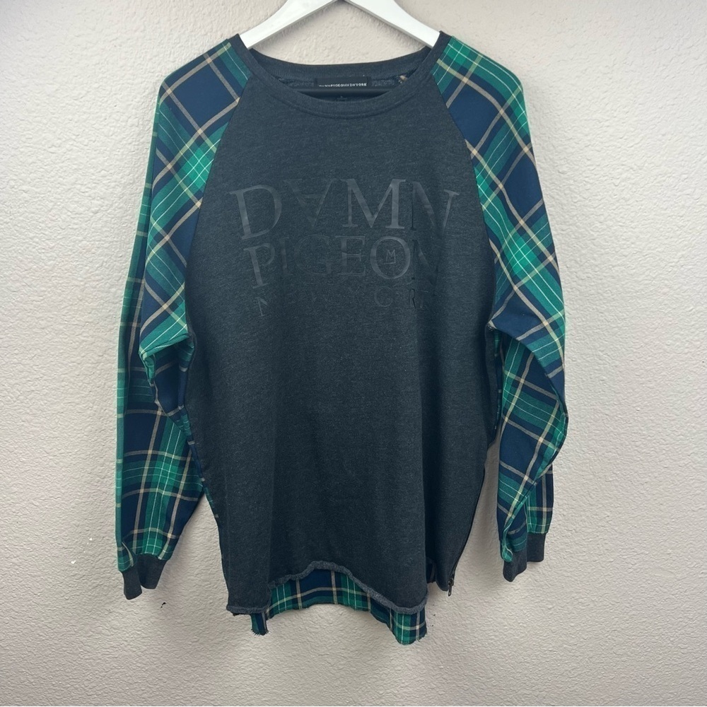 DVMN Pigeon New York Raglan Sleeve Multi-Media Plaid Long Sleeve Pullover Sz L